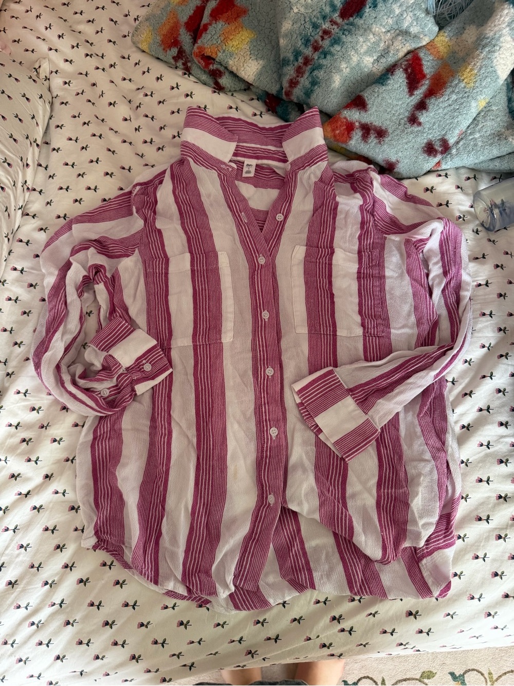 bp Pink and White Striped Button-Up Shirt
